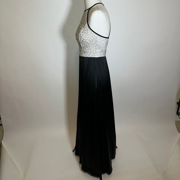 ABS by Allen Schwartz Black & White Lace Top Halter Formal Gown Womens Size 4 - Picture 6 of 16